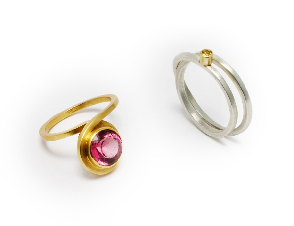 3. Lockenring / 21 carat Gold / pink Turmalin / Loopring / Silber / Gold / gelber Brillant
